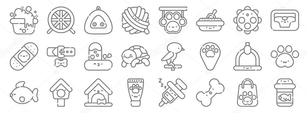 pets line icons. linear set. quality vector line set such as fish food, dog biscuit, cream, fish, hanger, water, pet bed, pet shop, hamster wheel