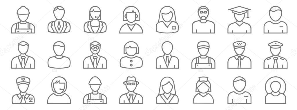 professions line icons. linear set. quality vector line set such as farmer, nurse, spy man, policeman, taxi driver, professor, student, teacher, lawyer