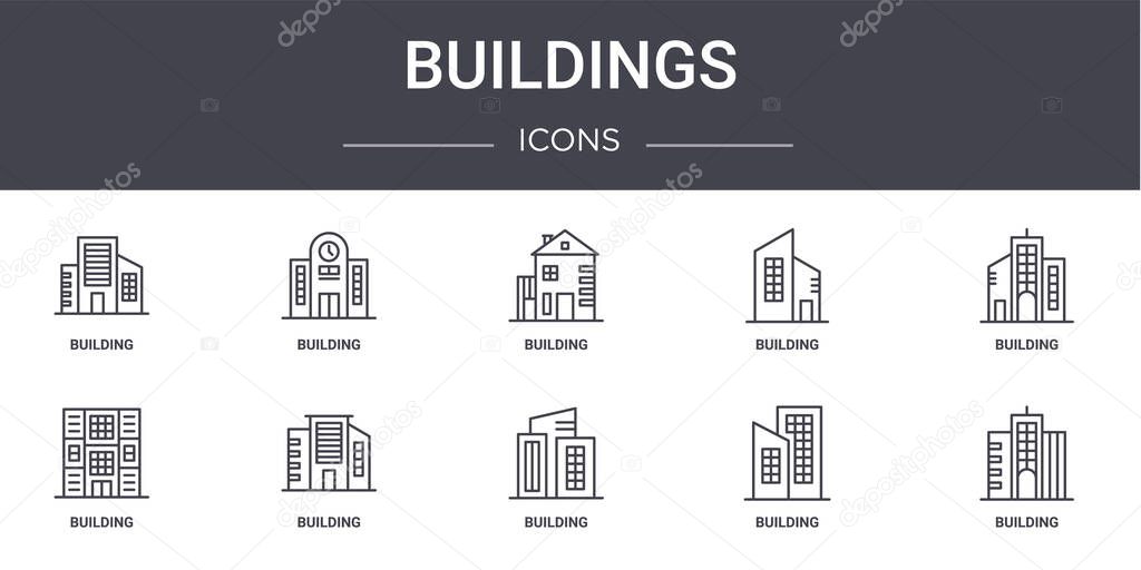 buildings concept line icons set. contains icons usable for web, logo, ui/ux such as building, building, building,