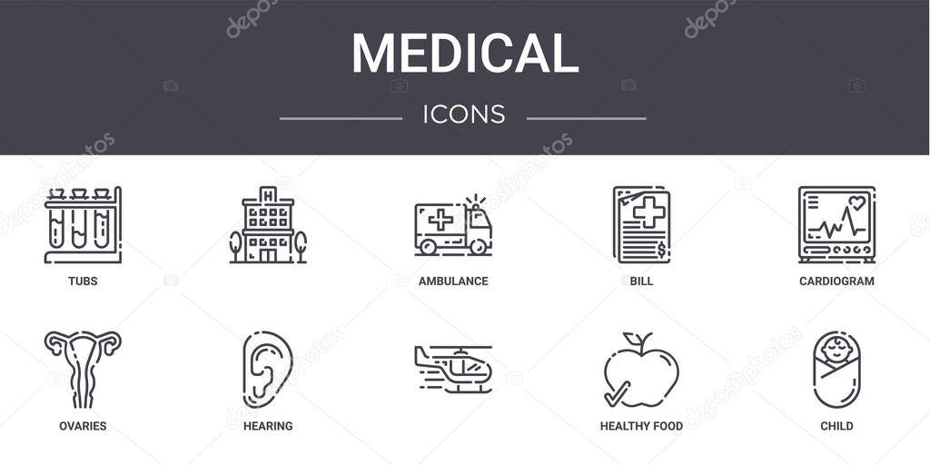 medical concept line icons set. contains icons usable for web, logo, ui/ux such as , bill, ovaries, healthy food, child, cardiogram,