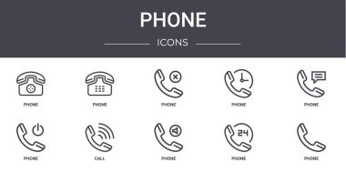 Telefon konsepti simgeleri ayarlandı. Web, logo, ui / ux gibi telefon, telefon gibi simgeler içerir,