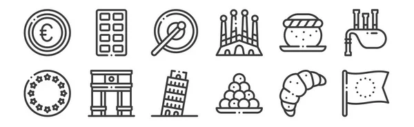 Set Linear Europe Icons Thin Outline Icons Europe Bitterballen Arc — Stock Vector