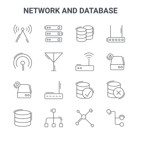 네트워크와 데이터베이스 콘셉트 아이콘들의 64X64 스트로크 아이콘들 이를테면 디스크 데이터베이스 — 스톡 벡터