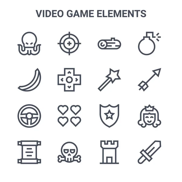 Conjunto Elementos Vídeo Game Conceito Ícones Linha Vetorial 64X64 Ícones — Vetor de Stock