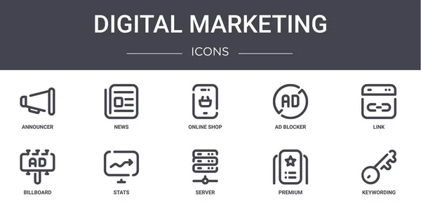 Sada Ikon Konceptů Digitálního Marketingu Obsahuje Ikony Použitelné Pro Web — Stockový vektor
