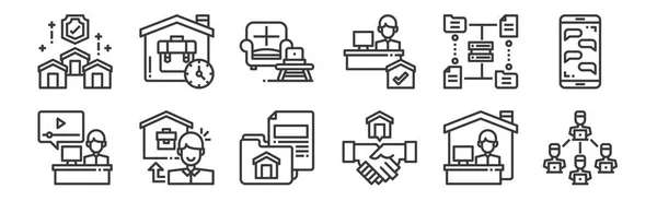 Set Linear Work Home Icons Thin Outline Icons Teleworking Shaking — Stock Vector