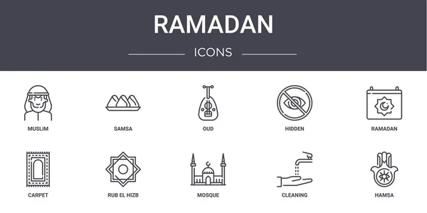 Ramadan Concept Line Icons Set Contiene Iconos Utilizables Para Web — Archivo Imágenes Vectoriales
