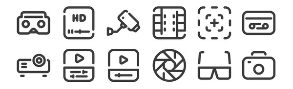 Conjunto Iconos Vídeo Lineal Iconos Delgados Como Cámara Obturador Edición — Vector de stock