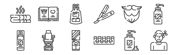 Set Van Lineaire Kappers Kapperswinkel Pictogrammen Dunne Omtrek Iconen Zoals — Stockvector