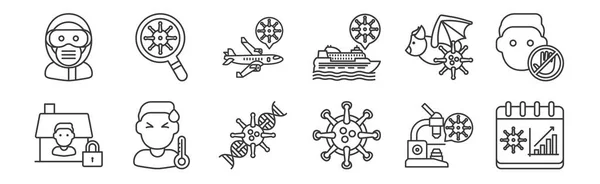 Lineare Coronavirus Symbole Dünne Umrisse Symbole Wie Statistik Virus Temperatur — Stockvektor