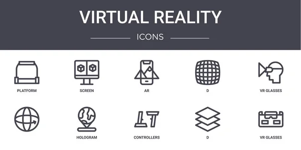 Icônes Ligne Concept Réalité Virtuelle Ensemble Contient Des Icônes Utilisables — Image vectorielle