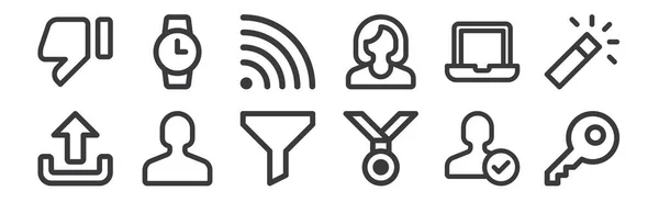 Lineare Benutzeroberflächensymbole Dünne Umrisse Symbole Wie Schlüssel Medaille Benutzer Laptop — Stockvektor