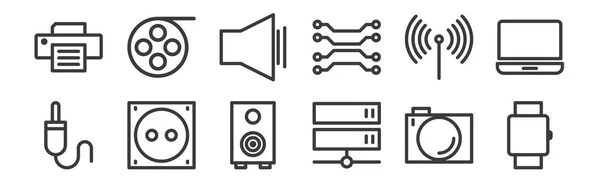 Jeux Icônes Technologiques Linéaires Icônes Contour Minces Telles Que Montre — Image vectorielle