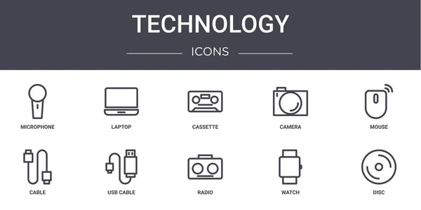 Tecnología Concepto Línea Iconos Conjunto Contiene Iconos Utilizables Para Web — Vector de stock