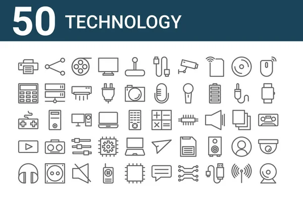 Conjunto Iconos Tecnología Contorno Iconos Línea Delgada Como Cámara Web — Vector de stock