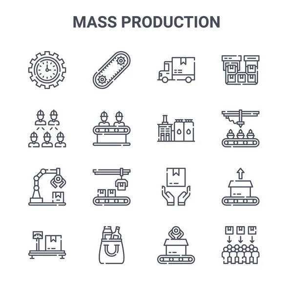 Tömegtermelési Koncepció Vektorvonal Ikonok 64X64 Vékony Vonalú Ikonok Mint Automatizálás — Stock Vector