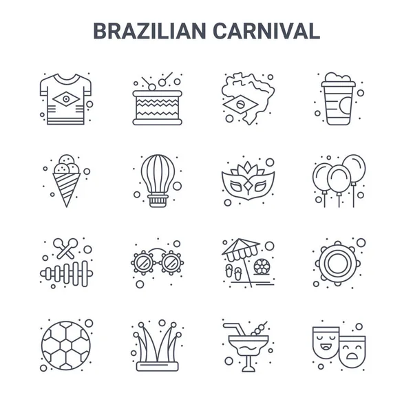 Set Von Brasilianischen Karneval Konzept Vektor Line Icons 64X64 Symbole — Stockvektor
