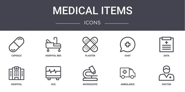 Articles Médicaux Concept Ligne Icônes Ensemble Contient Des Icônes Utilisables — Image vectorielle