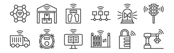 Uppsättning Linjära Internet Things Ikoner Tunna Kontur Ikoner Såsom Robot — Stock vektor