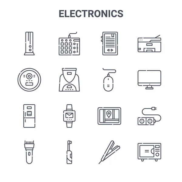 Set Electronics Concept Vector Line Icons 64X64 Thin Stroke Icons — Stock Vector