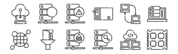 Lineare Datenbank Und Serversymbole Thin Outline Symbole Wie Multicore Server — Stockvektor