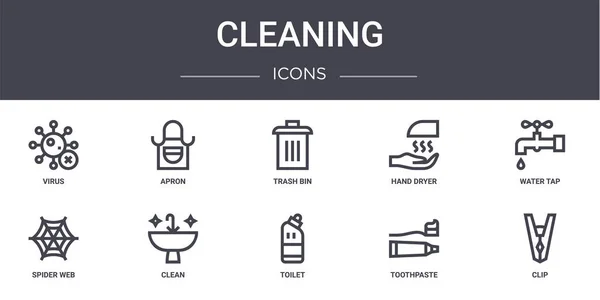 Concepto Limpieza Conjunto Iconos Línea Contiene Iconos Utilizables Para Web — Vector de stock