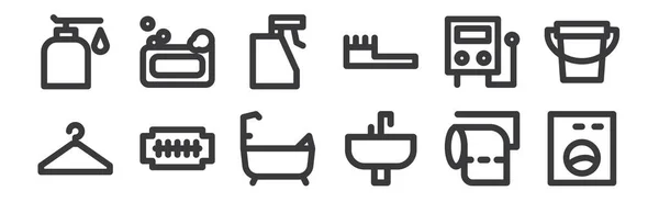 Наборів Лінійних Іконок Ванної Кімнати Тонкі Контурні Значки Такі Пральна — стоковий вектор