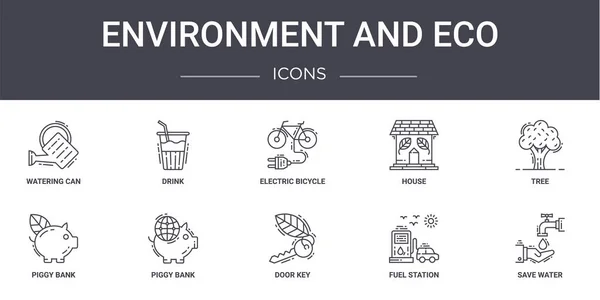 Ambiente Eco Conceito Conjunto Ícones Linha Contém Ícones Utilizáveis Para —  Vetores de Stock