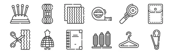 Набір Лінійних Іконок Шиття Тонкі Контурні Піктограми Такі Штифт Безпеки — стоковий вектор