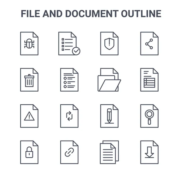 Jeu Icônes Ligne Vectorielle Schéma Fichier Document 64X64 Icônes Fine — Image vectorielle