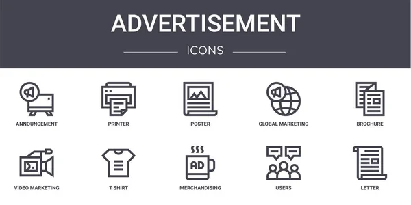 Anuncio Concepto Línea Iconos Conjunto Contiene Iconos Utilizables Para Web — Vector de stock