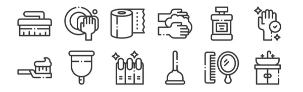 Set Lineaire Hygiëne Routine Iconen Dunne Omtrek Pictogrammen Zoals Wastafel — Stockvector