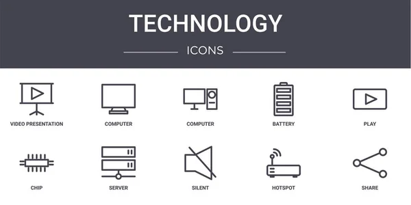 Tecnología Concepto Línea Iconos Conjunto Contiene Iconos Utilizables Para Web — Vector de stock