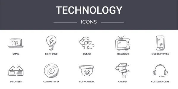 Tecnología Concepto Línea Iconos Conjunto Contiene Iconos Utilizables Para Web — Vector de stock