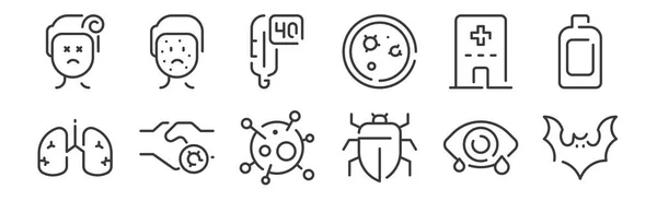 Lineare Virenübertragungssymbole Dünne Umrisse Symbole Wie Fledermaus Insekt Händedruck Krankenhaus — Stockvektor