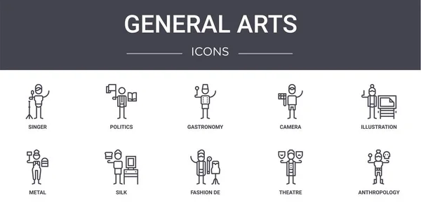 Conjunto Iconos Línea Concepto Artes Generales Contiene Iconos Utilizables Para — Vector de stock