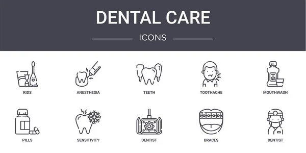 Conjunto Iconos Línea Concepto Cuidado Dental Contiene Iconos Utilizables Para — Vector de stock