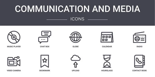 Conjunto Iconos Línea Concepto Comunicación Medios Contiene Iconos Utilizables Para — Vector de stock