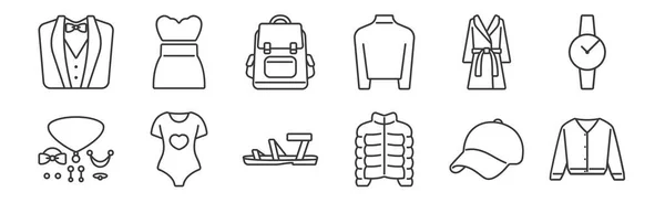 Ensembles Vêtements Linéaires Icônes Tenue Icônes Contour Mince Tels Que — Image vectorielle