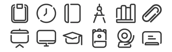 Наборів Лінійних Шкільних Іконок Тонкі Контурні Піктограми Такі Дошка Рюкзак — стоковий вектор