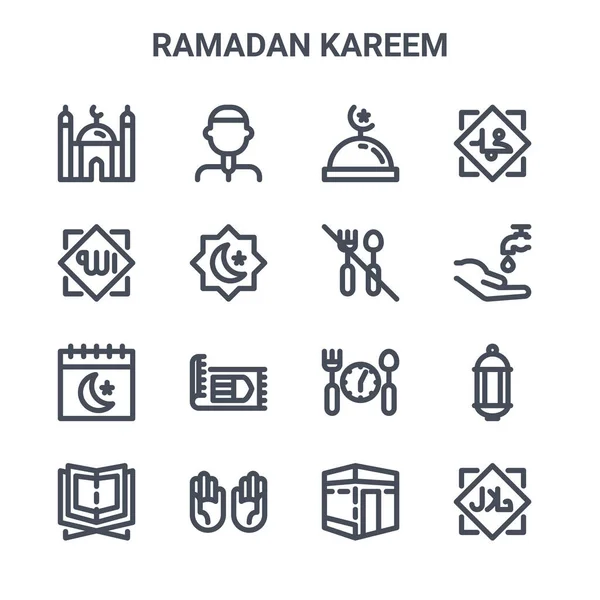 Conjunto Ramadán Kareem Concepto Vector Línea Iconos 64X64 Iconos Trazo — Archivo Imágenes Vectoriales