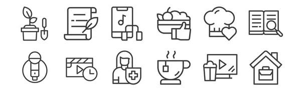 Lineare Icons Bleiben Hause Dünne Umrisse Symbole Wie Arbeit Tee — Stockvektor