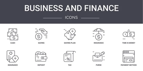 Conjunto Iconos Línea Concepto Negocio Finanzas Contiene Iconos Utilizables Para — Vector de stock