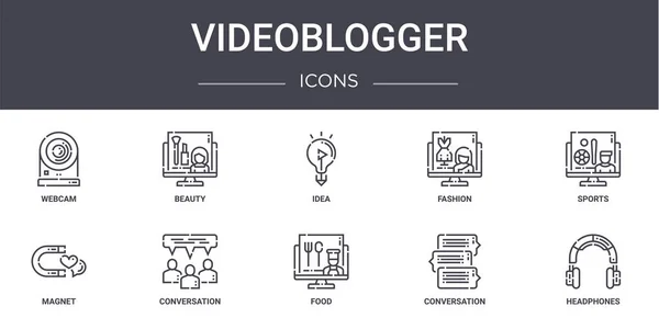 Videoblogger Concept Line Icônes Ensemble Contient Des Icônes Utilisables Pour — Image vectorielle