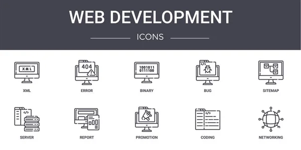 网页开发概念行图标设置 包含可用于Web Logo Ux的图标 如错误 Bug Server Promotion Coding Networking — 图库矢量图片