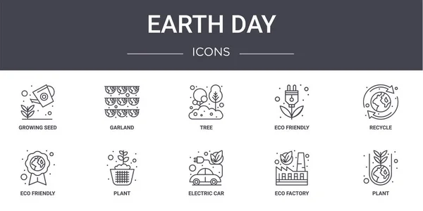 Jour Terre Concept Ligne Icônes Ensemble Contient Des Icônes Utilisables — Image vectorielle