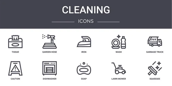 Concepto Limpieza Conjunto Iconos Línea Contiene Iconos Utilizables Para Web — Vector de stock