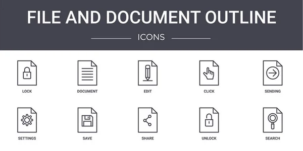 Bestand Document Overzicht Concept Lijn Pictogrammen Ingesteld Bevat Pictogrammen Bruikbaar — Stockvector