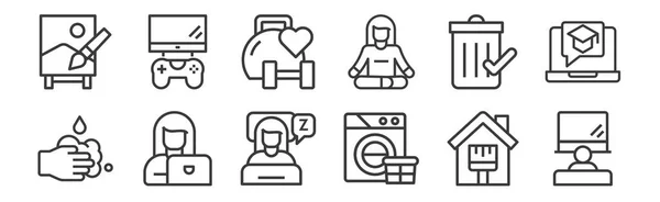 Conjunto Estancia Lineal Los Iconos Casa Iconos Delgados Como Ver — Vector de stock