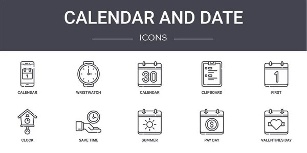 Calendario Fecha Concepto Línea Iconos Conjunto Contiene Iconos Utilizables Para — Vector de stock